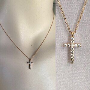 FAC NWT Crystal Rose Gold Tone Delicate Cross Necklace​